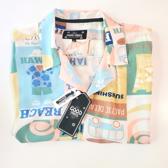GOOD VIBES Men's Aloha Hawaiian Short Sleeve Button Down Casual Shirt NWT Size L - Picture 1 of 9